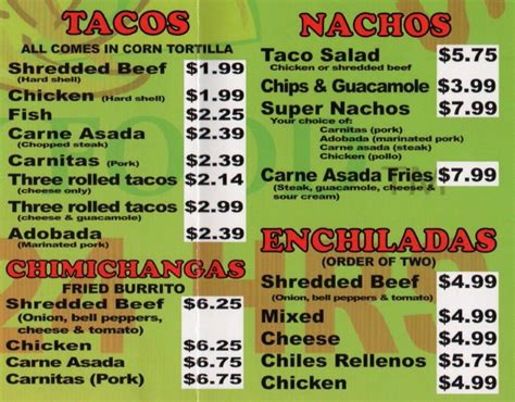 Prices and visitors' opinions on dishes. Rancherito's menu with prices - SLC menu
