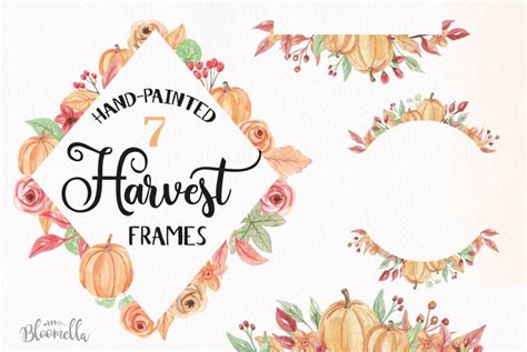 Pumpkin Harvest Festival Frames Watercolor Clipart Border