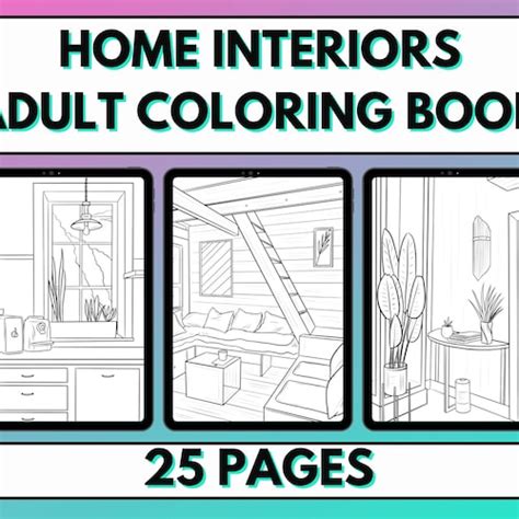 25 Page Home Interiors Adult Coloring Book Etsy