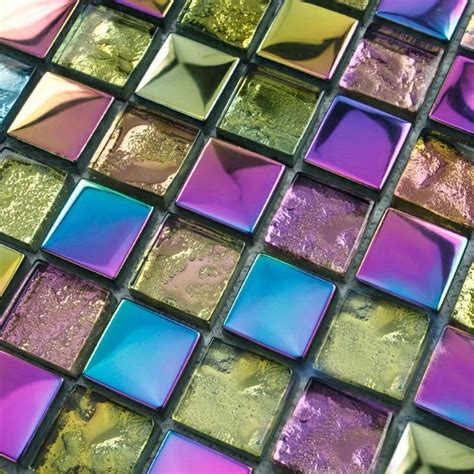 Crystal Glass Tile Designs Square Electroplated Craft Iridescent Mosaic Tiles Deco Mesh Kitchen