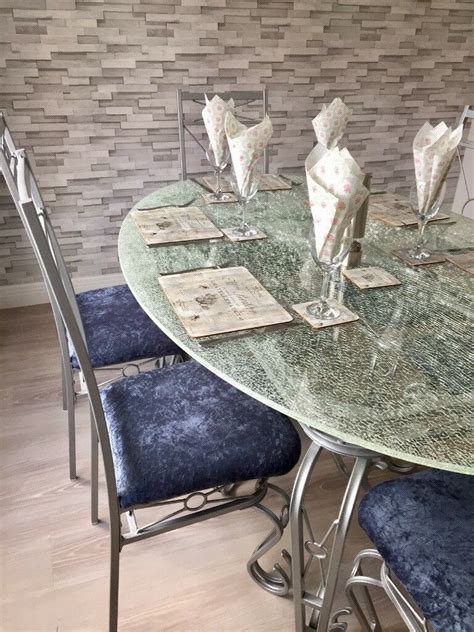 The glass shoppe recommends the thicker 3/4″ piece for glass countertops. Unique Oval Crackle Glass Dining Table & 6 Chairs | in Coleshill, West Midlands | Gumtree