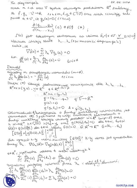 Twierdzenie Legrangea Notatki Analiza Matematyczna 3 Docsity