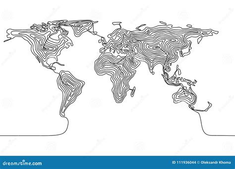 Ciągły Kreskowy Rysunek światowa Mapa Pojedynczej Linii Ziemia