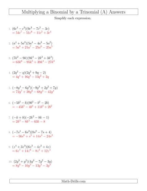 Multiplying Polynomials Worksheet Pdf