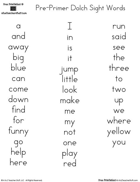 Free Printable Dolch Sight Words Free Templates Printable