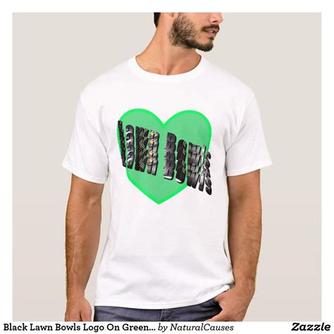 Black Lawn Bowls Logo On Green Heart Mens White Tshirt Bowl Logo Lawn Bowls Bowl Pendant