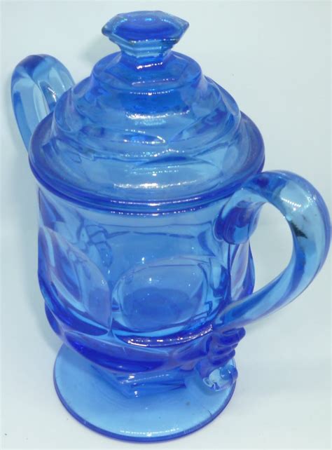 Vintage Fostoria Hfm Argus Cobalt Blue Glass Pedestal Sugar Bowl W Lid