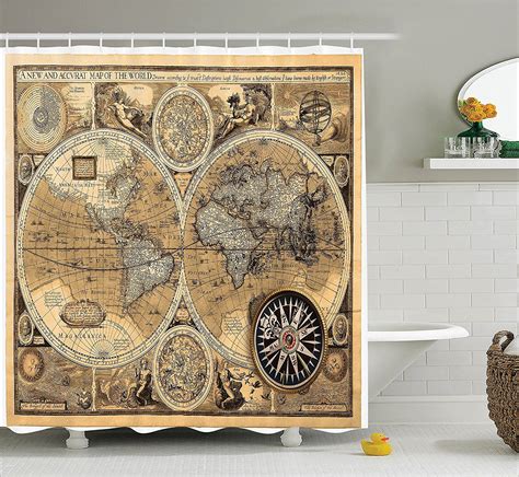 world map shower curtain set wanderlust decor by ambesonne old map 1626 a new and