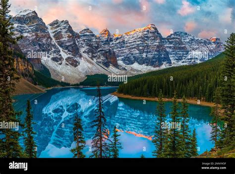 Landscape With Lake And Mountain Range Moraine Lake Valley Of The Ten