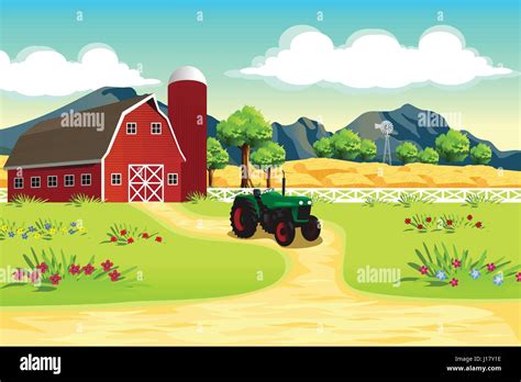 A Vector Illustration Of Farm Scene Stock Vector Art And Illustration
