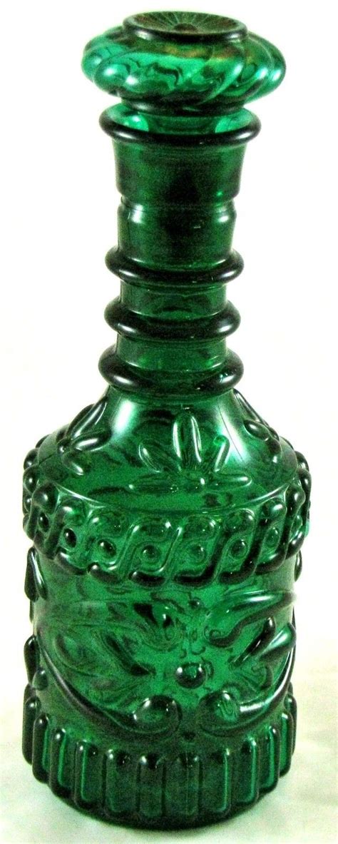 jim beam vintage emerald green glass whiskey decanter cork stopper embossed vintage decanter