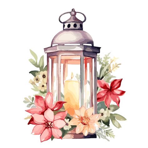 Lanterna E Flores Aquarela Lâmpadas Arábicas Fundo De Cartão Vetor