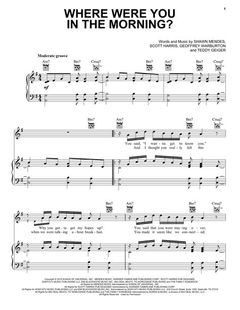 Where Were You In The Morning Sheet Music Shawn Mendes Piano