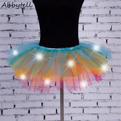 2018 adults mini led tutu light up neon tulle skirts womens puffy party dance rainbow mini