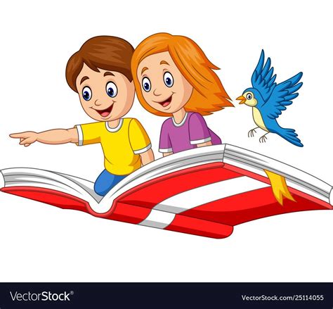 Illustration Of Boy And Girl Flying On A Book Download A Free Preview