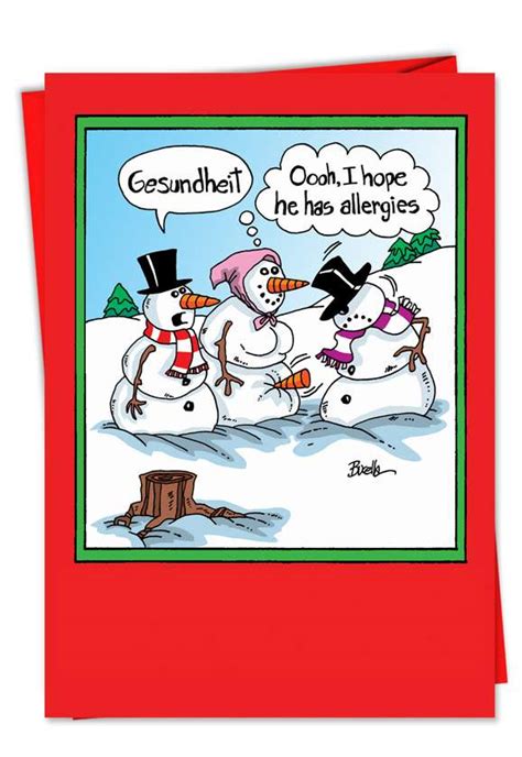 funny snowman with a cold christmas card
