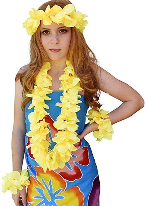 Island Style Clothing Hawaiian Luau Flower Lei Sets Fancy Dress Costume