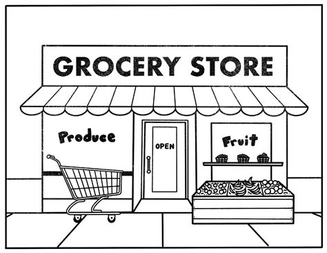 Inside Grocery Store Drawing Sketch Coloring Page