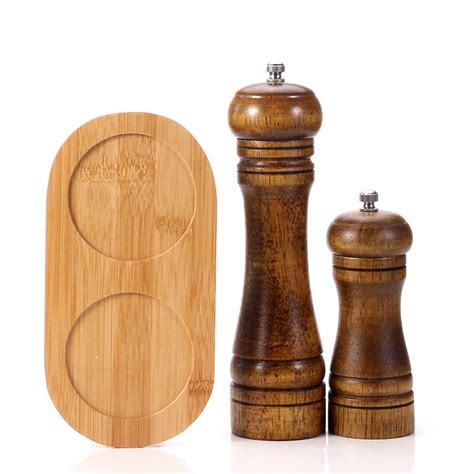 3pcs Traditional Wooden Salt And Pepper Grinder Set With Tray Etsy