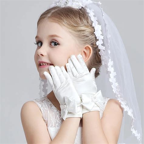 High Quality Girls Gloves Princess Dress Flower Girl Gloves Short Long Gloves With Satin Bows