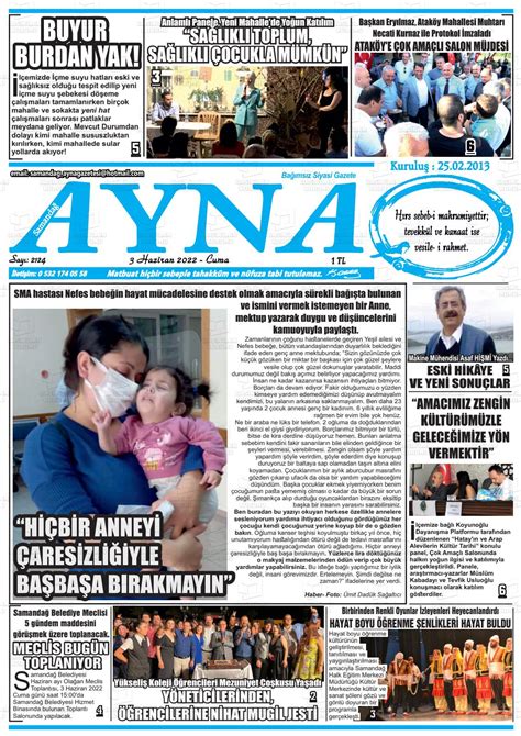 03 Haziran 2022 tarihli Samandağ Ayna Gazete Manşetleri