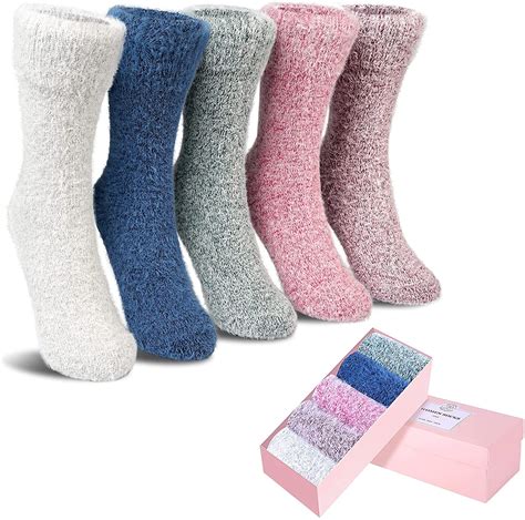 5 Pack Women Fuzzy Socks Thick Soft Warm Winter Wool Fluffy Cozy Socks Casual Home Sleep Socks