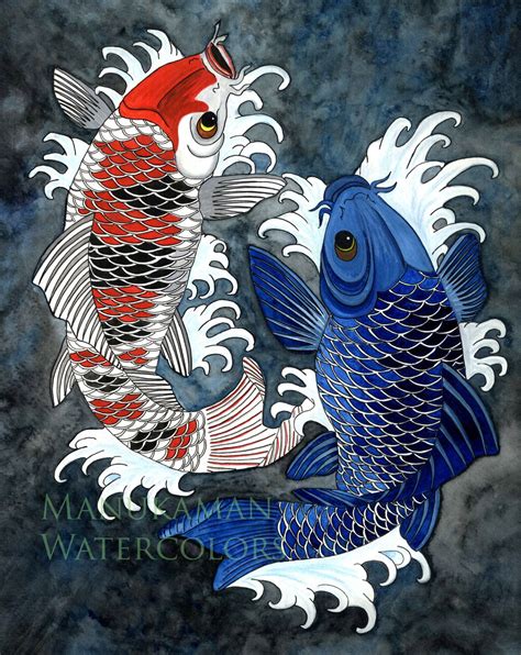 Koi Fish Print Of A Japanese Styled Watercolor By Damon Crook Etsy