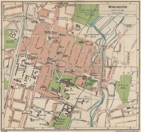 Winchester Vintage Town City Map Plan Hampshire 1939 Old Vintage Chart