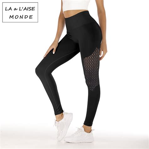 Leggins Sport Womens New Yoga Pants Hip High Waist Elastic Mesh