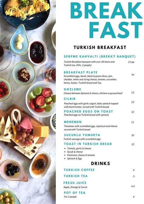 Breakfast Menu Taste Of Turkey