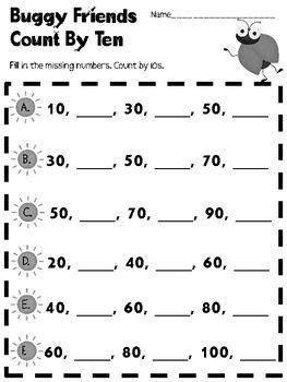 Buggy Friends Count By Ten free printable math worksheet | Kids