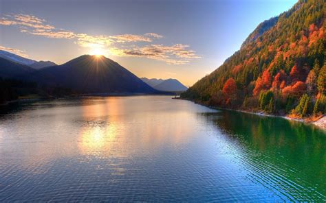 Lakes Mountains Water Scenery Sunset Wallpapers 2011 All