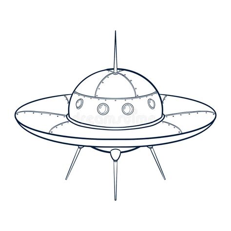 Cartoon Spaceship Coloring Page Line Art Spacecraft And Stars Sketch