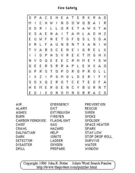 Johns Word Search Puzzles Fire Safety