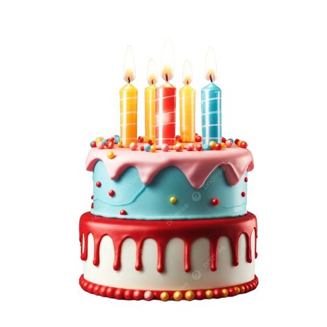 Birthday Cake With Burning Candles Isolated Birthday Cake With