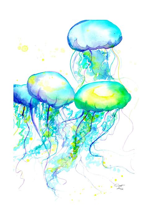 méduses à l aquarelle j adore les couleurs éclatantes lumineuses