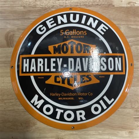Harley Davidson Motorcycles Genuine Motor Oil Metal Porcelain Dia