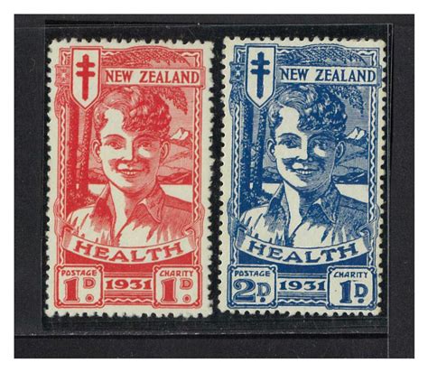 New Zealand 1931 Health Issue Set Of 2 Stamps 1d1d Scarlet And 2d1d