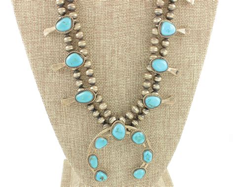 Reserved For Cr Vintage Turquoise Silver Squash Blossom Necklace