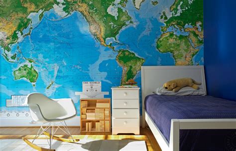 World Map Wallpaper Contemporary Boys Room Jean