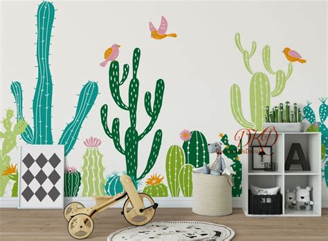 Large Wall Decal Murals Cactus Wall Decals Colorful Cacti Etsy