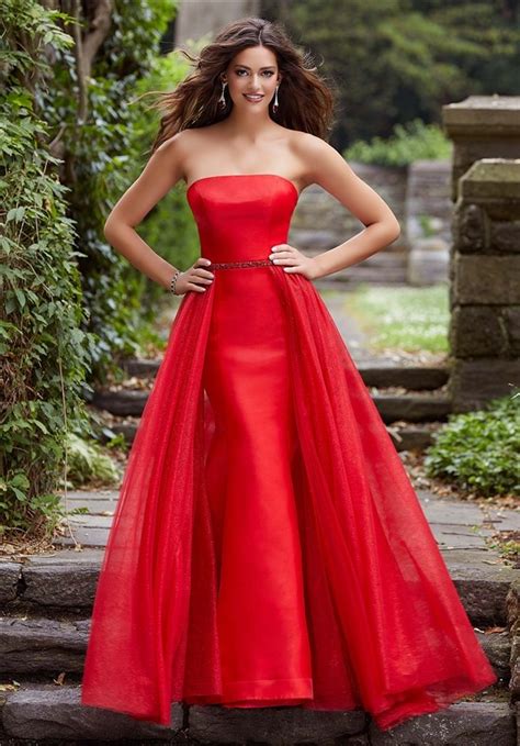 stunning mermaid strapless red prom dress with detachable tulle skirt fitted prom dresses red