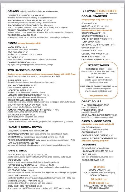 Browns Social House Nutrition Facts - roamtips