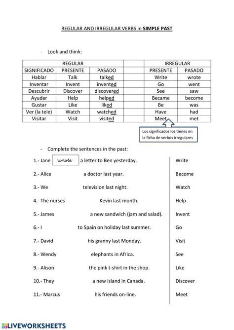 Regular And Irregular Verbs In Simple Past Interactive Worksheet Regular And Irregular Verbs
