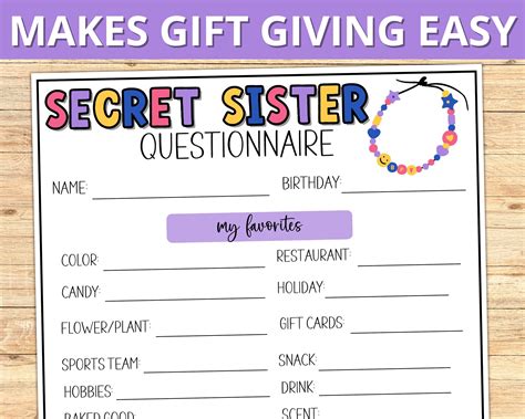 Free Printable Secret Sister Questionnaire
