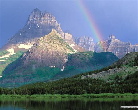 Rainbow Over The Mountain Forest Lake Light Mountain Rainbow Sky Sun