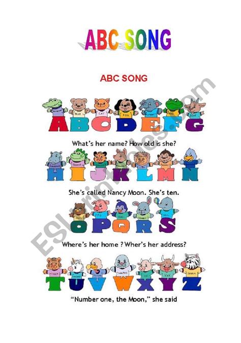 Back when my kids were really little, they used to ask me to make them abc's worksheets so that they could practice writing their letters. ABC SONG - ESL worksheet by s.lefevre