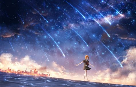 Wallpaper Anime Girls Starry Night 3300x2130