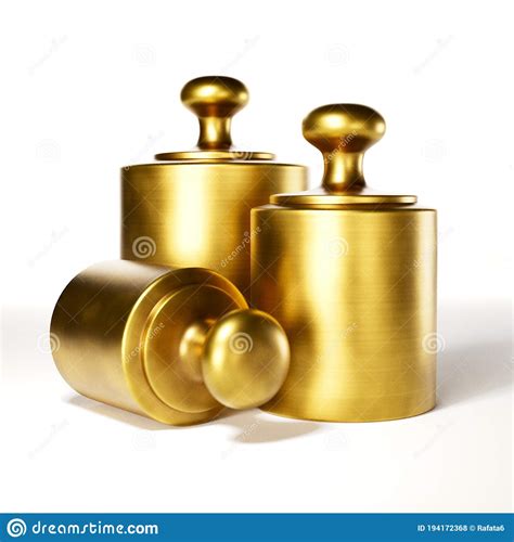 Three Brass Weights On White Background Stock Illustration