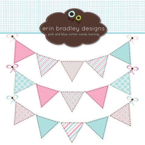 Digital Clipart Graphics Pink And Blue Bunting Flags Etsy Clip Art